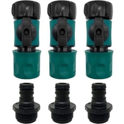 Raccords Rapides 3/4" ABS/PVC avec Valve, Connecteurs Tuyau Jardin 8.5x3.5CM, Kit 3 Femelle + 3 Mâle + 3 Rondelles