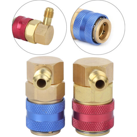 Raccords Rapides de Climatisation Automobile R134A, Adaptateurs 90°, Coudé, Matériau Cuivre, Paire (1 Bas/1 Haut)