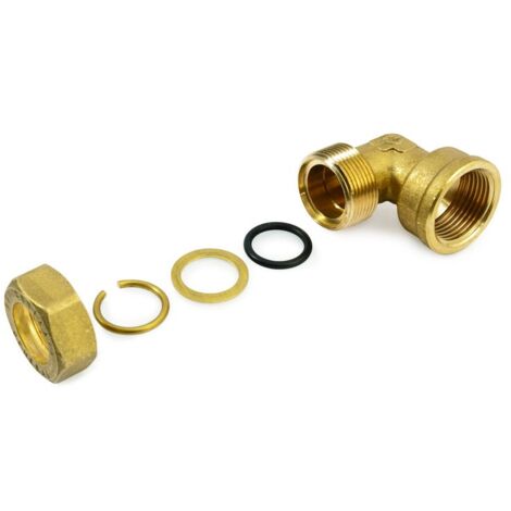Raccorrdo angolo gomito femmina 1/2"x12 a compressione in ottone con anello di serraggio ed O-ring di tenuta, per tubo rame 120022H041200A