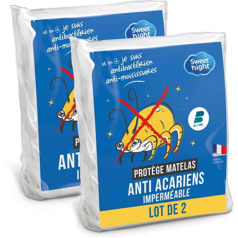 Sweet Night - Lot de 2 - Protège matelas 80x200 cm Alèse Imperméable et Anti Acariens Molleton 100% coton