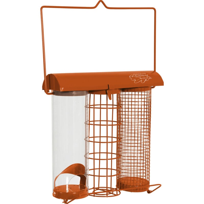 zolux - mangeoire trio orange. 20 x 9 x hauteur 22.5 cm . pour oiseaux orange