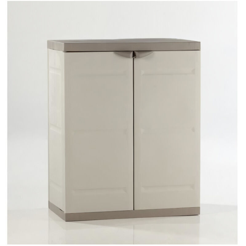 Plastiken - titanium Armoire basse 2 portes avec étageres l70 x p44 x h88 cm Beige et Taupe Gamme titanium Intérieur/Extérieur