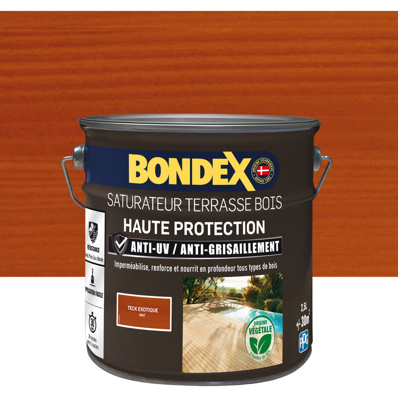 Bondex - Saturateur Terrasse Bois Haute Protection - Mat - 2,5L - Teck Teck