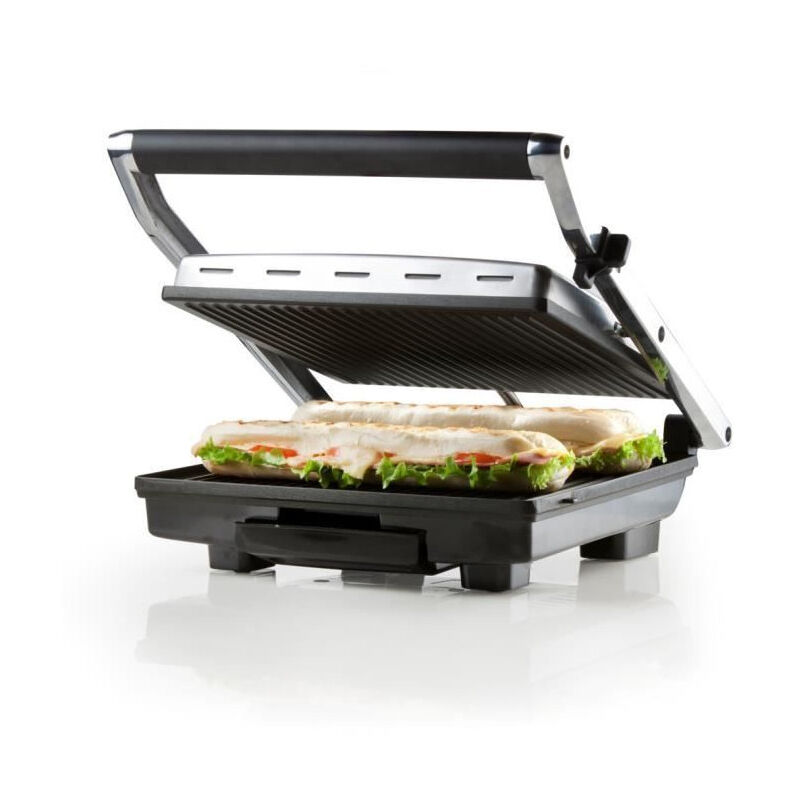 DOMO - Grill multifonctions en acier inoxydable - Grandes plaques Teflon - Couvercle flottant - Thermostat reglable
