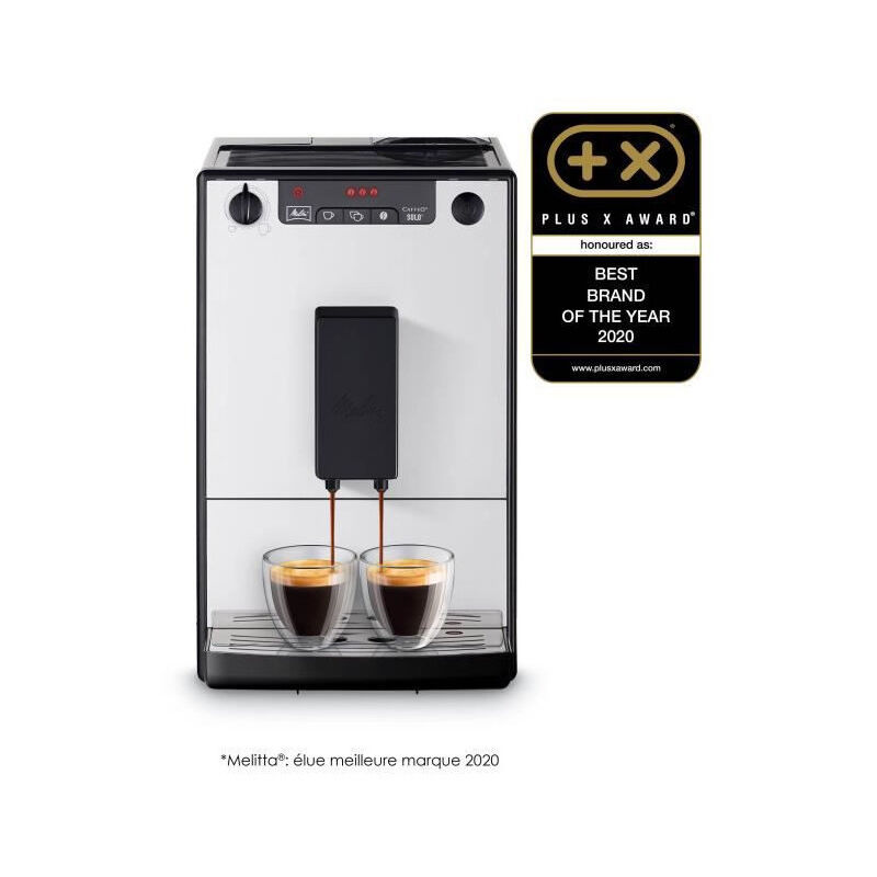 E950-666 - Cafetiere automatique Solo Pure Argent - 1400W - 3 reglages dintensite - Reservoir a grains 125g - Melitta