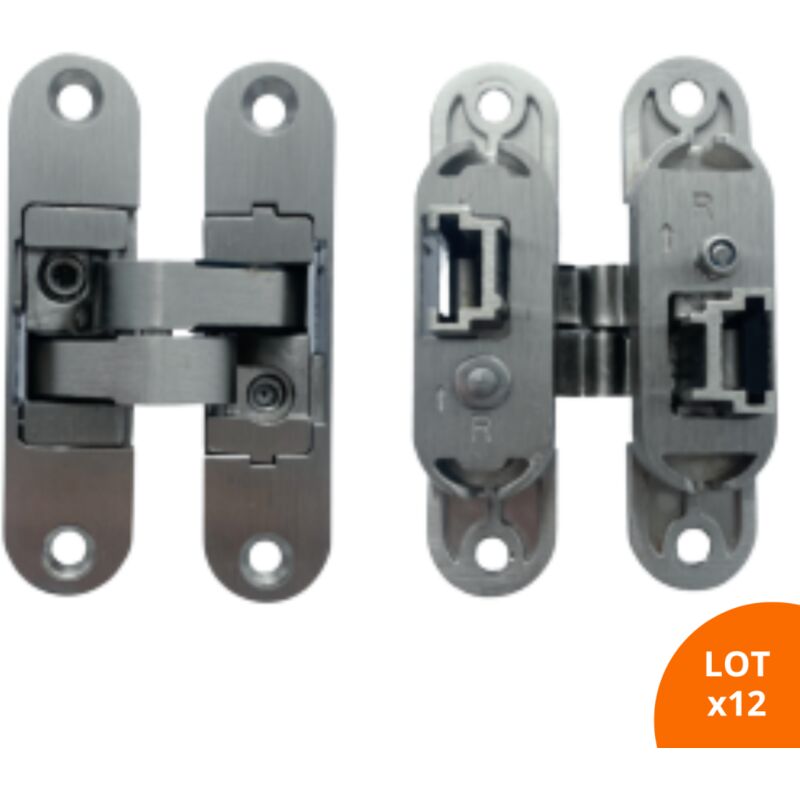 Charnière invisible droite zamac satiné réglable 3 dimensions 95X23/6 Secury-t