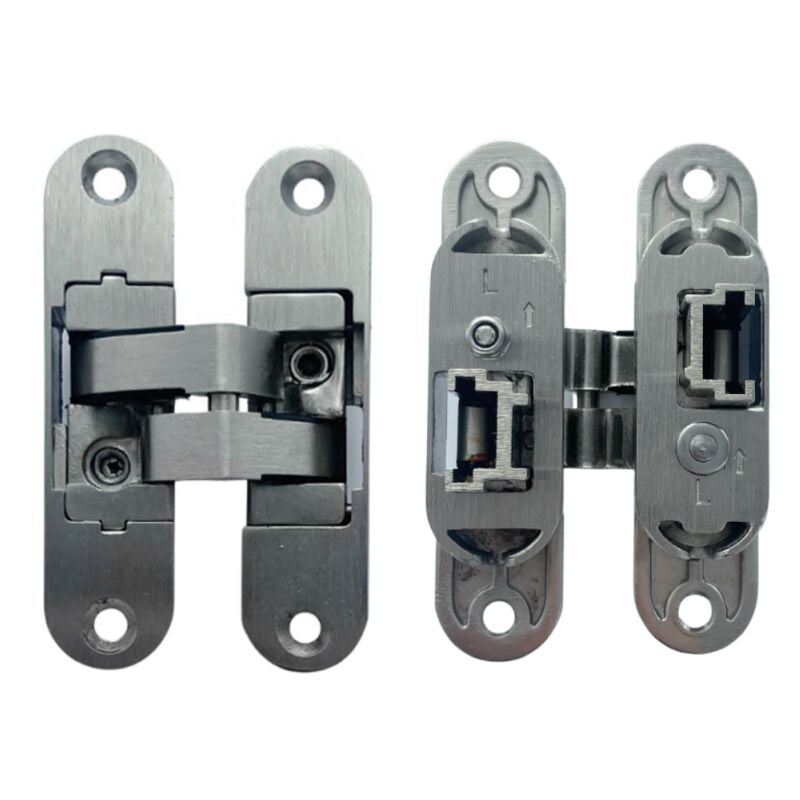 Charnière invisible gauche zamac satiné réglable 3 dimensions 95X23/6 Secury-t