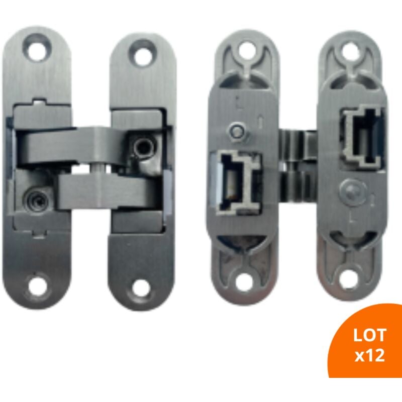 Charnière invisible gauche zamac satiné réglable 3 dimensions 95X23/6 Secury-t