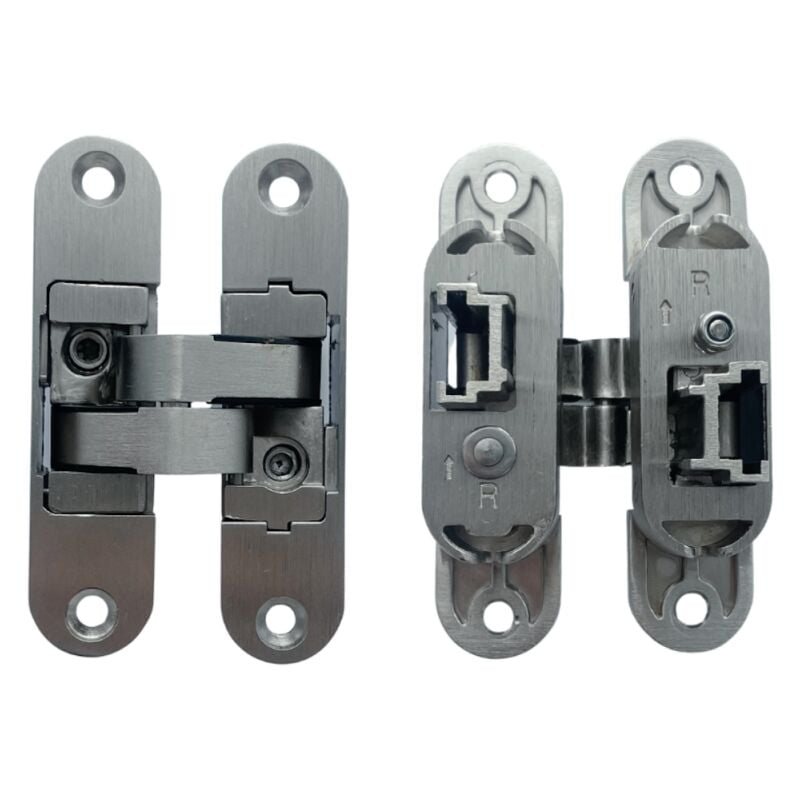 Charnière invisible droite zamac satiné réglable 3 dimensions 95X23/6 Secury-t