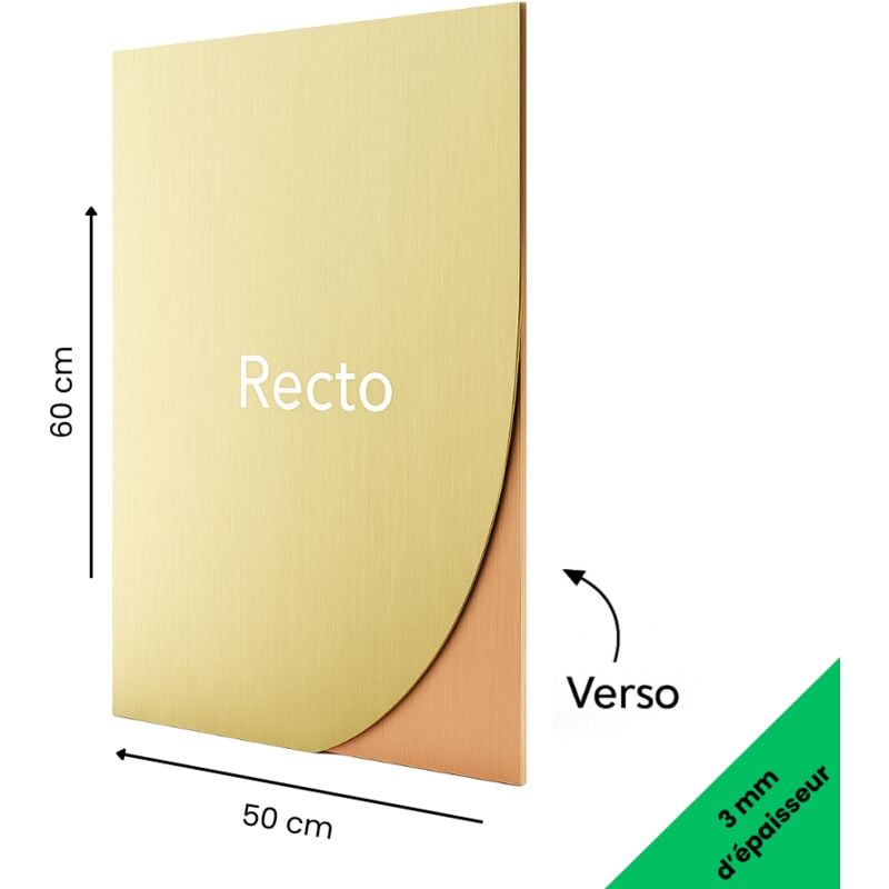 Panneau Composite Aluminium Brossé Or 3mm. Plaque alu avec au Centre un Polyéthylène (pvc) - 500 x 600 mm