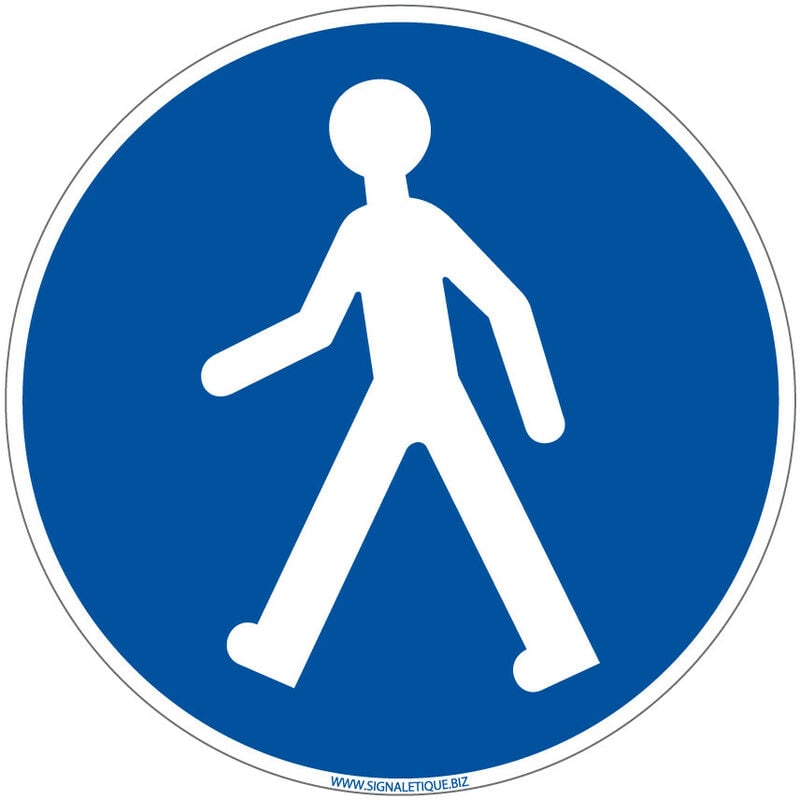 Panneau Obligation Passage Piétons - Signalisation EPI - Plastique PVC 1,5 mm - Diamètre 450 mm - Conforme ISO 7010