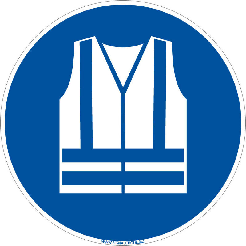 Panneau Obligation Port du Gilet de Sécurité Haute Visibilité - Signalisation epi - Plastique pvc 1,5 mm - Diamètre 450 mm - Conforme iso 7010