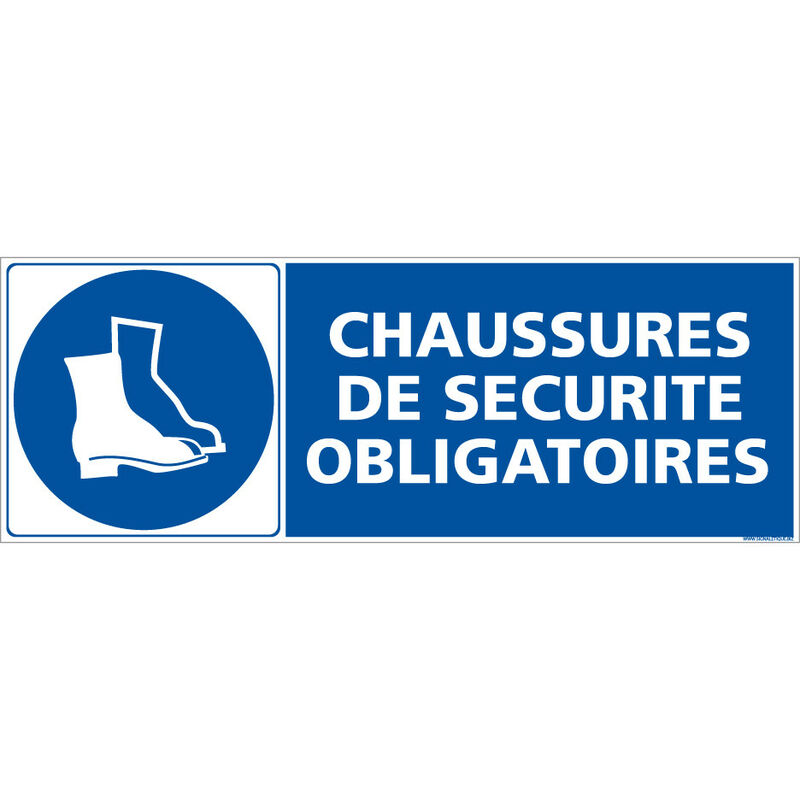 Panneau Obligation Port des Chaussures de Sécurité - Signalisation epi - Plastique pvc 1,5 mm - 700 x 250 mm - Conforme iso 7010