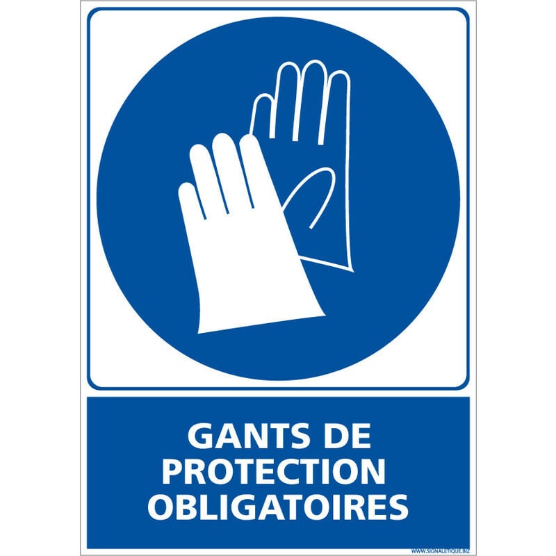 Panneau Obligation Port de Gants de Protection - Signalisation epi - Aluminium 2 mm - 450 x 630 mm - Conforme iso 7010