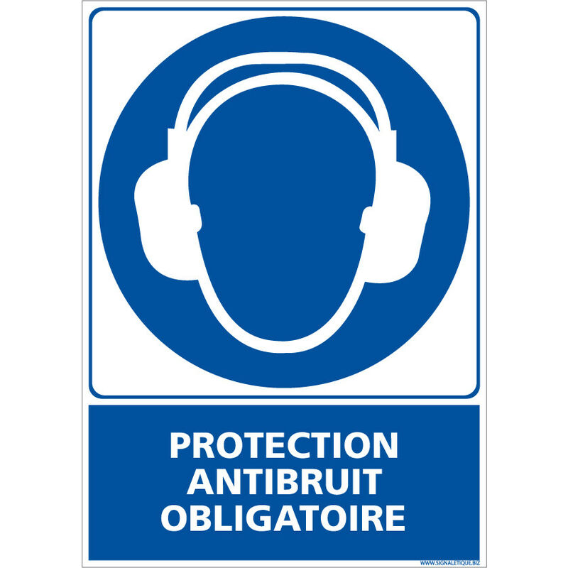 Panneau Obligation Port du Casque Anti-Bruit - Signalisation epi - Adhésif - 450 x 630 mm - Conforme iso 7010