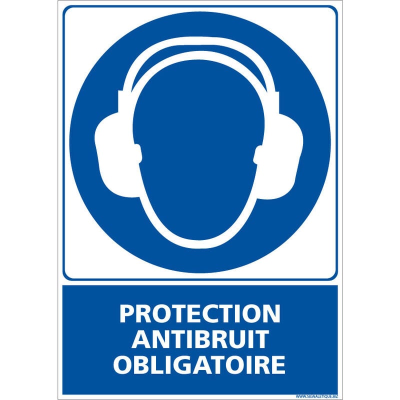 Panneau Obligation Port du Casque Anti-Bruit - Signalisation epi - Aluminium 2 mm - 450 x 630 mm - Conforme iso 7010
