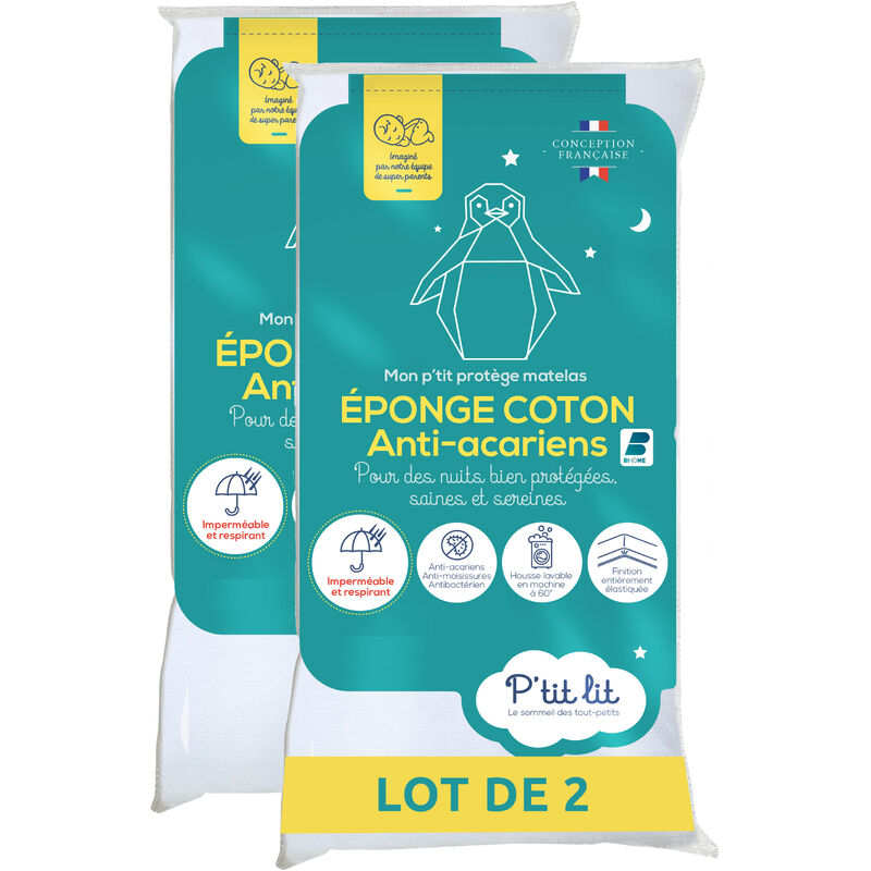 P'tit Lit - Lot de 2 - Protège Matelas Bébé Cododo Alèse Anti Acariens et Imperméable - Bouclette 100% coton