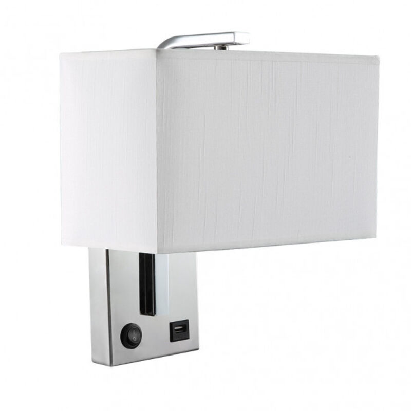 Applique murale 1xe27 et port usb agatha chrome/blanc pain.blanc 27x25x15cm avec interrupteur