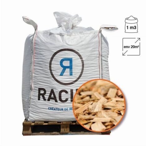 Racine – Paillage naturel copeaux de bois 1m³ – Pour massifs et sentiers piétonniers – Bois de feuillus déchiqueté – Criblage 20-40 mm
