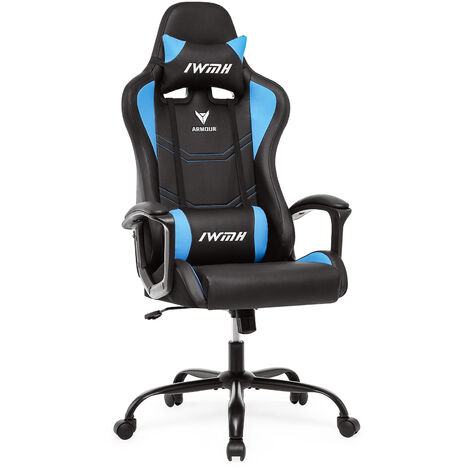Racing Chaise de Bureau, Fauteuil Gaming Ergonomique,Pivotant, Hauteur Réglable, Appui-tête et Soutien Lombaire Ajustables,Bleu