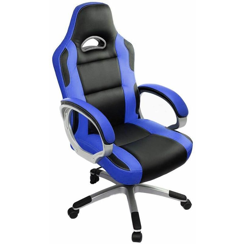 Racing Chaise De Bureau Pu Gaming Chaise Fauteuil De Bureau Hauteur Reglable Bleu Noir Ma Fm001 Blue