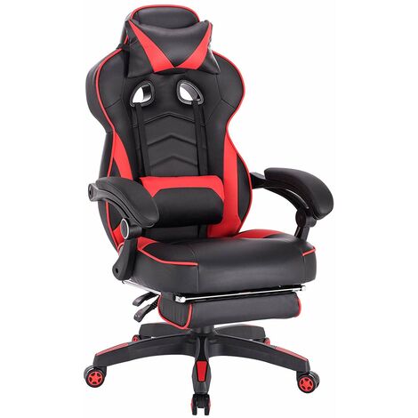 Racing chaise WOLTU, Chaise de Gaming, Fauteuil de bureau avec appuie-tête et coussin lombaire, Siège en Similicuir, Noir+Rouge