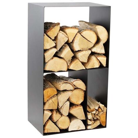 Rack à bûches en acier noir 45x30x80 cm – Rangement 3 compartiments – Supporte le poids des bûches sans déformation – Farmcook