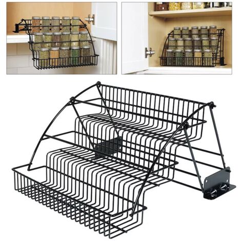 Rack à épices à 3 étages pour étagère de cuisine, armoire, rack de rangement, métal, noir
