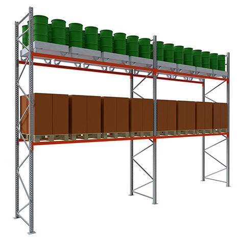 Rack à palettes à 2 niveaux : Hauteur 3000mm - Longueur 3600mm - Prof. 1100mm