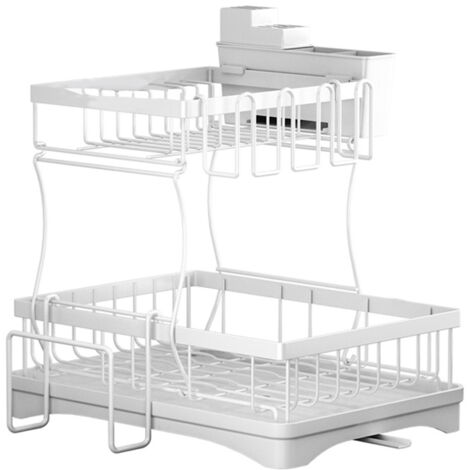 Rack À Vaisselle - 2 Niveaux - Bac À Égouttage Pivotant 360° - Acier Revêtu Anti-Rouille - Pour Évier Ou Plan De Travail - Noir - 1 Pièce