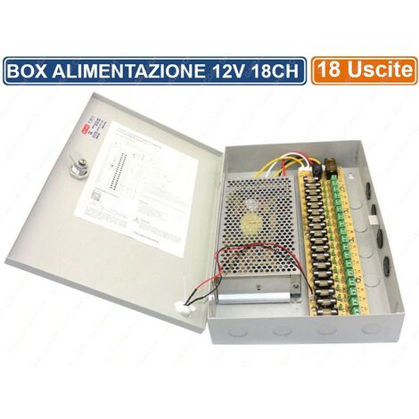 RACK BOX METALLICO ALIMENTATORE STABILIZZATO A COMMUTAZIONE 18 USCITE DC12V CCTV