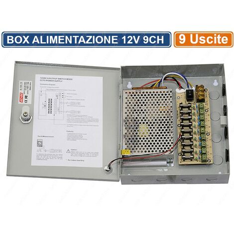 RACK BOX METALLICO ALIMENTATORE STABILIZZATO A COMMUTAZIONE 9 USCITE DC12V CCTV
