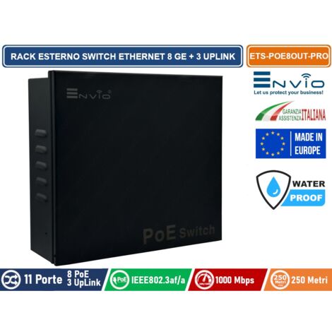 RACK DA ESTERNO CON SWITCH ETHERNET POE GIGABIT 8 PORTE GE + 2 UPLINK GE + 1 UPLINK GE SFP