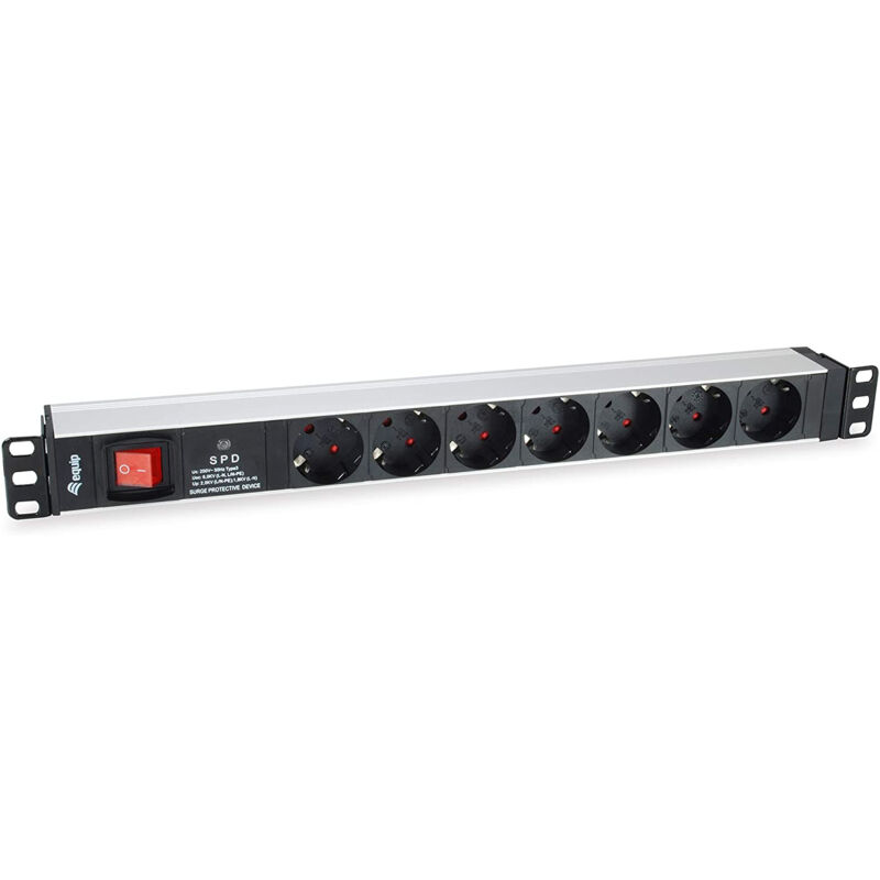 Rack de barrettes d'alimentation 19 1u 7 prises avec interrupteur et Spd