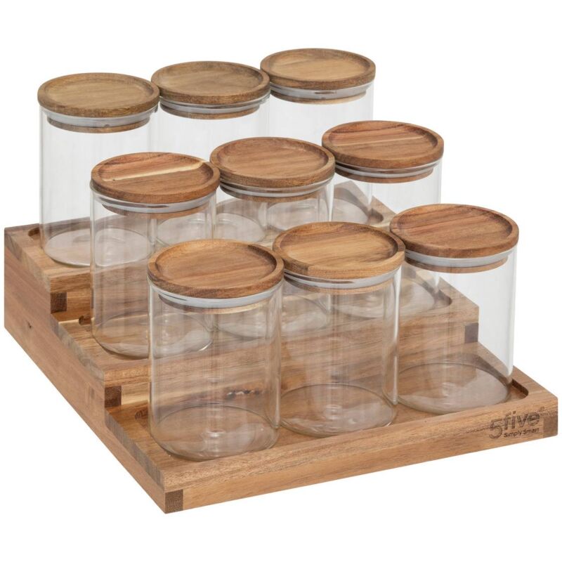 5five Simply Smart - Présentoir à épices harmony avec lot de 9 bocaux en acacia - 5five