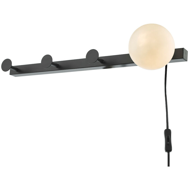 Image of Dar Lighting - Rack Lampada da parete e appendiabiti in vetro opalino nero opaco - Plug in
