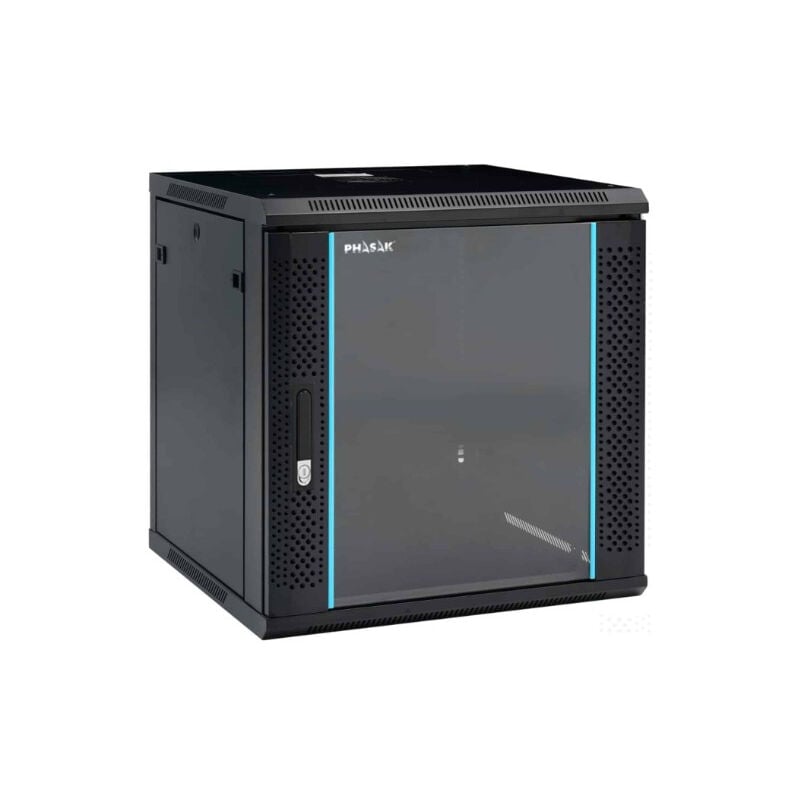 Rack mural 19' Phasak Pro 12U 600x600 Monté, idéal pour les serveurs et les télécommunications, design compact, robuste, montage facile et