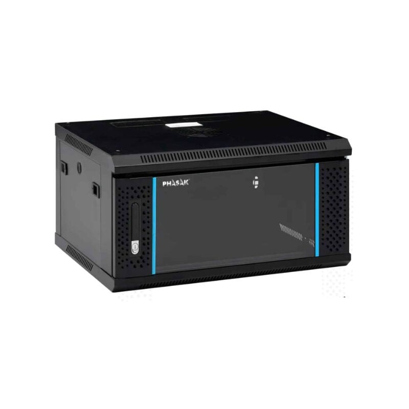 Rack mural 19' Phasak Pro 6U 600x450 Monté, idéal pour les serveurs et les télécommunications, design compact, robuste, montage facile et ventilation