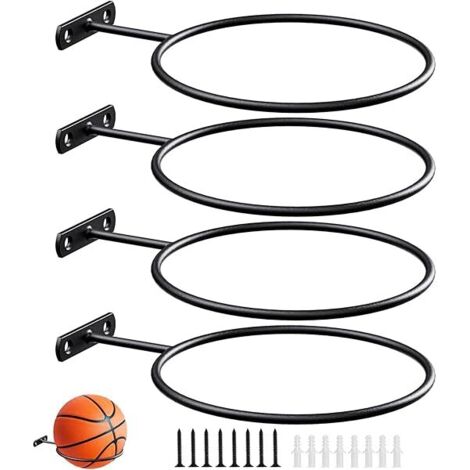 Rack Murale Pour Ballons - En Fer Noir - Support de Stockage Universel pour Ballon de Basket Football Volley-Ball - 4 Pièces