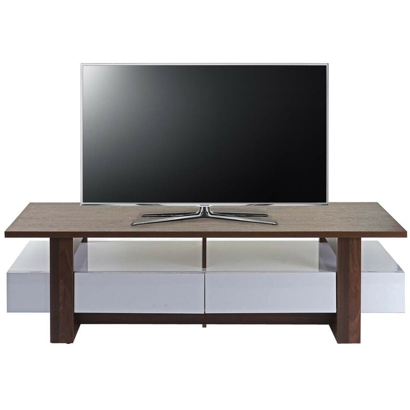 Rack TV HWC-B51, table de télévision, armoire, lowboard, structure 3D, aspect noix, poli fin 46x150x45cm