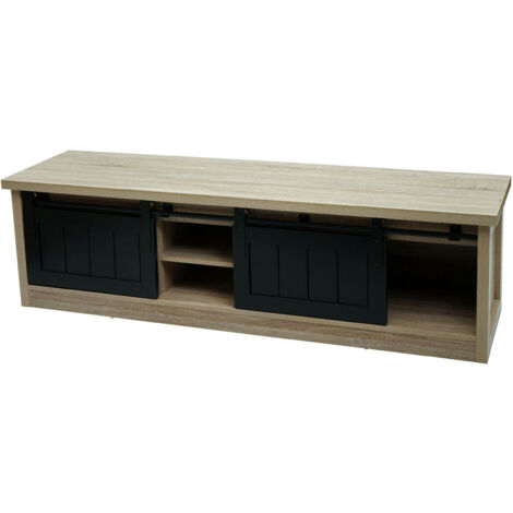 Rack TV HWC-K75, Table de télévision, portes coulissantes, compartiments de rangement, aspect bois métal industriel 43x1