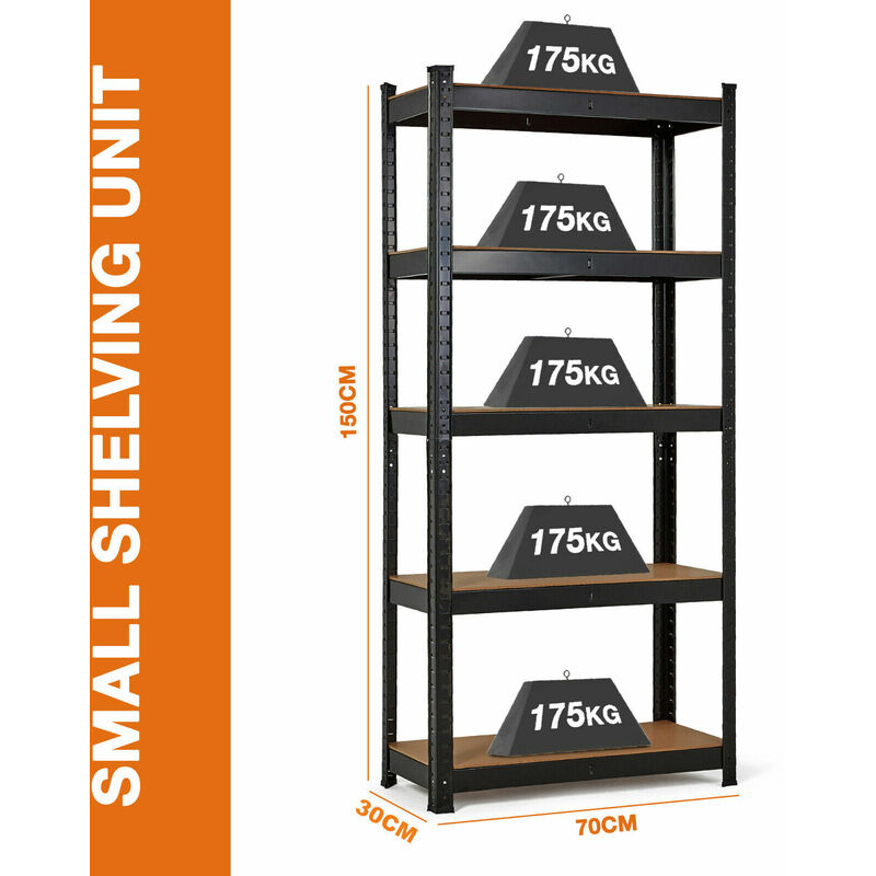 Briefness - Racking Shelving Unit - Garage Warehouse Office Shed Industrial Shelves Heavy Duty Metal Shelf 5 Tier Adjustable Height Boltless Design