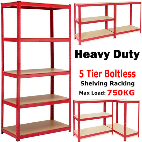 Racking Shelving Unit - Garage Warehouse Office Shed Industrial Shelves Heavy Duty Metal Shelf 5 Tier Adjustable Height Boltless Design Easy to Assemble, 180x90x40cm