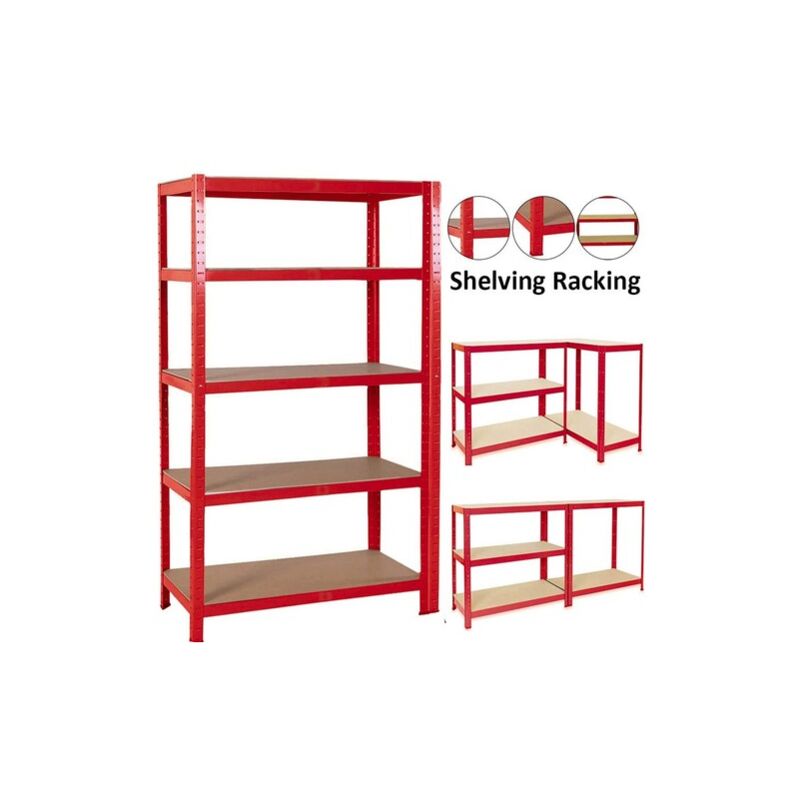 Racking Shelving Unit - Garage Warehouse Office Shed Industrial Shelves Heavy Duty Metal Shelf 5 Tier Adjustable Height Boltless Design Easy to