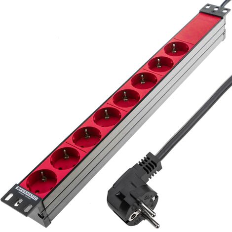 RackMatic - Barre multiprise rouge per serveur rack 19 avec 8 Schuko permanent