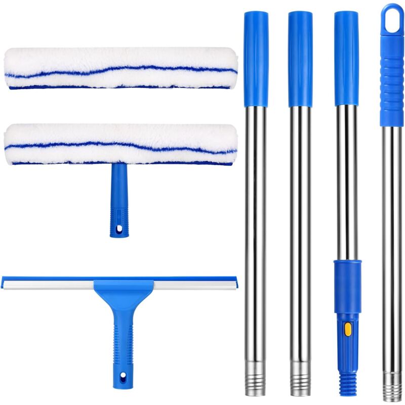 Raclette à Vitre Professionnel avec 150 cm Télescopique Manche Lave Vitre Nettoyage Vitre avec Raclette Vitre Silicone 35cm et Brosse en Microfibres