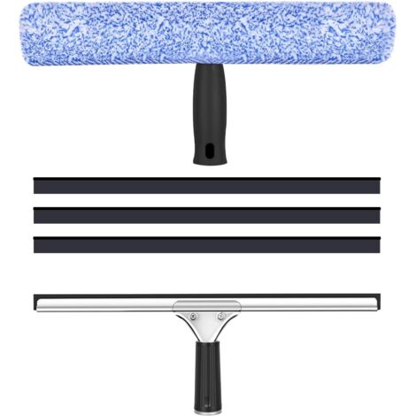 Raclette à Vitre Professionnelle 35 cm Lave-vitres avec 3 Lames de Rechange, Kit de Nettoyage de Vitres 2 en 1 avec Brosse Microfibre et Raclette Silicone, pour Salle de Bain, Douche, Fenêtres,Voiture