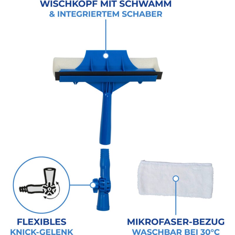 Wenko - Raclette à vitres extra longue avec manche télescopique Maximex Jusqu'à 5,3 m de portée, Tête réglable, 25 x 83-332 cm, Bleu/gris