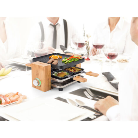 Raclette Bambus für 2- 4 Personen, Ablage für Pfännchen, 21x23cm, 800Watt