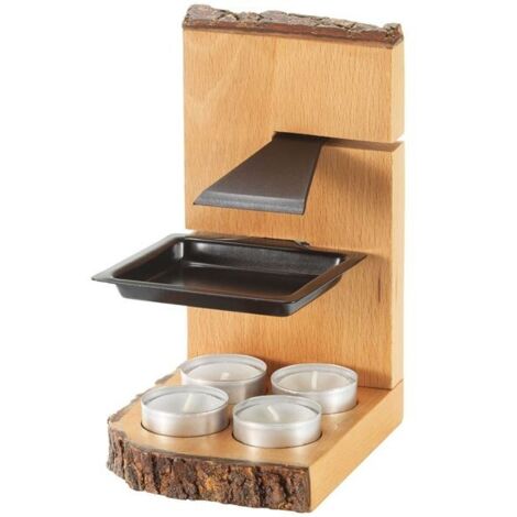 Raclette bougies support bois 1 personne – 2 bougies chauffe-plat – Revêtement antiadhésif – Pour soirées conviviales